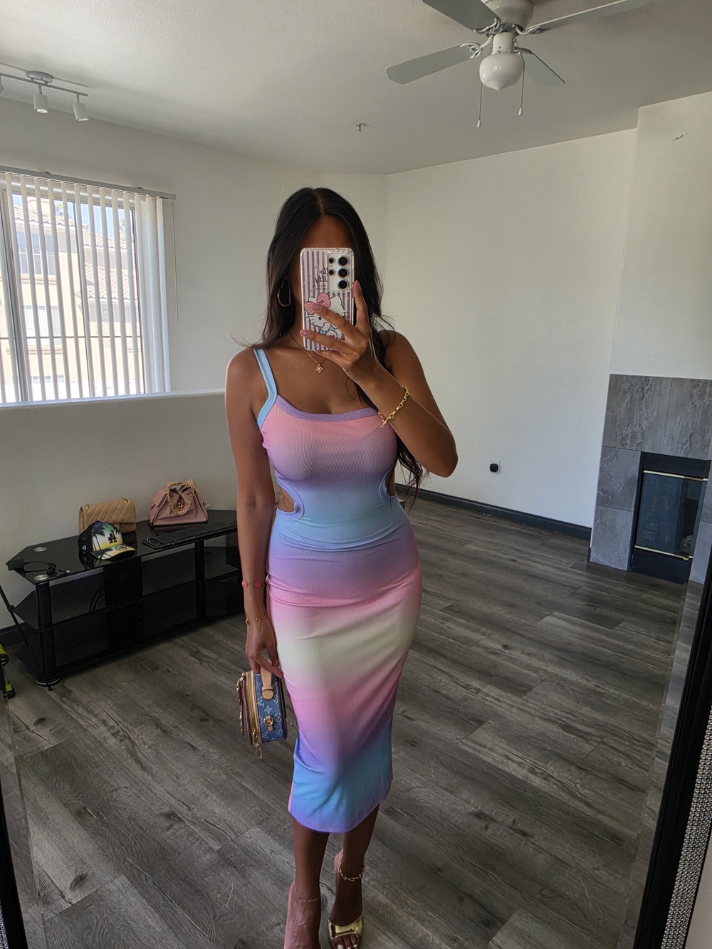 Sleeveless Pastel Gradient Bodycon Midi Dress - Multi - Picture 3 of 12
